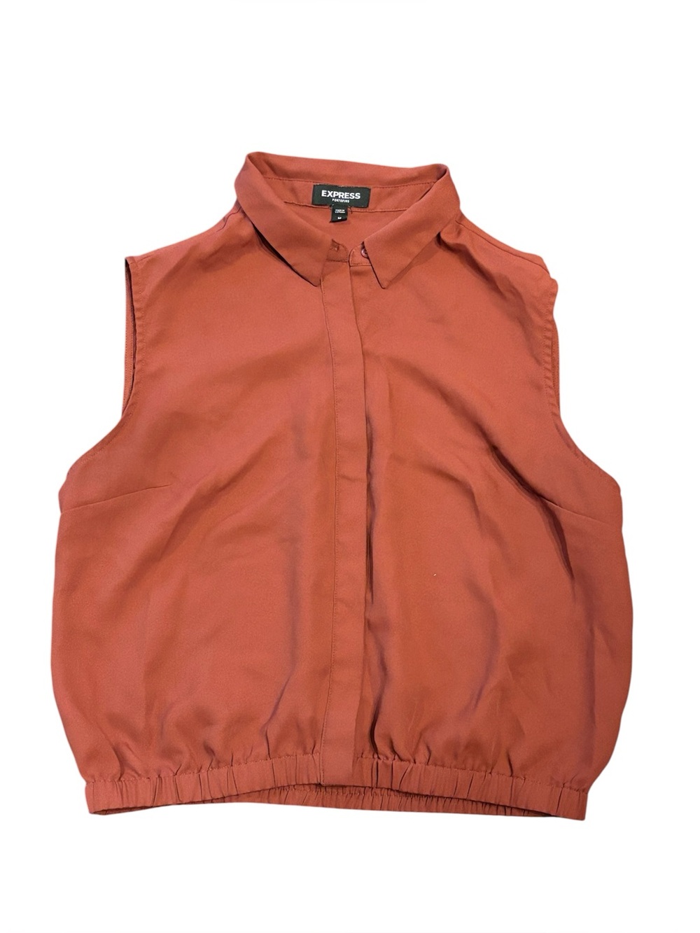 Express Portofino Rust Sleeveless Collared Blouse with Elastic Hem Size M